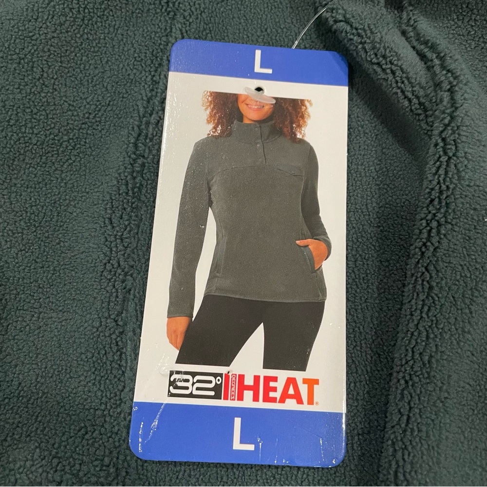 32 Degrees Heat Women’s Quarter Snap Fleece Pullover Basil Green Large NWT - Picture 9 of 12